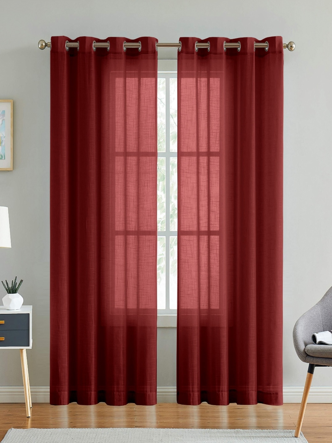 

Aura Maroon Linen Window Curtains
