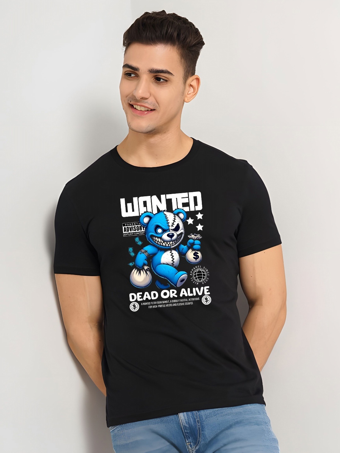 

SZN Men Graphic Printed Round Neck Regular Fit Cotton T-shirt, Black