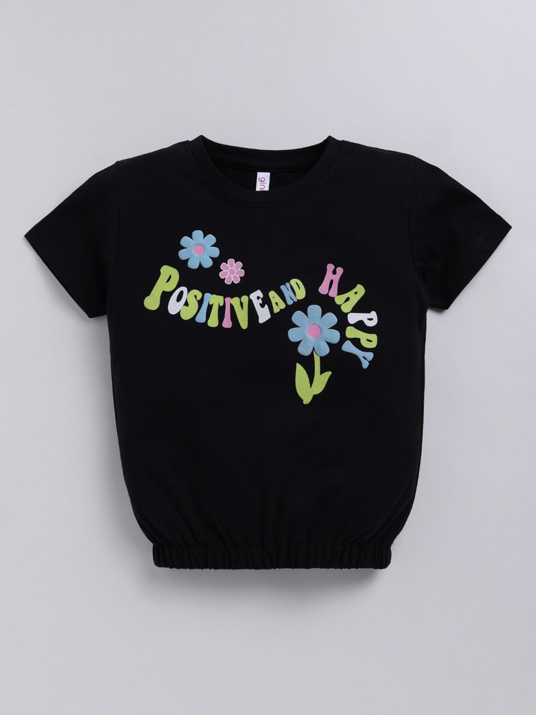 

Ginie Girls Typography Printed Round Neck Top, Black