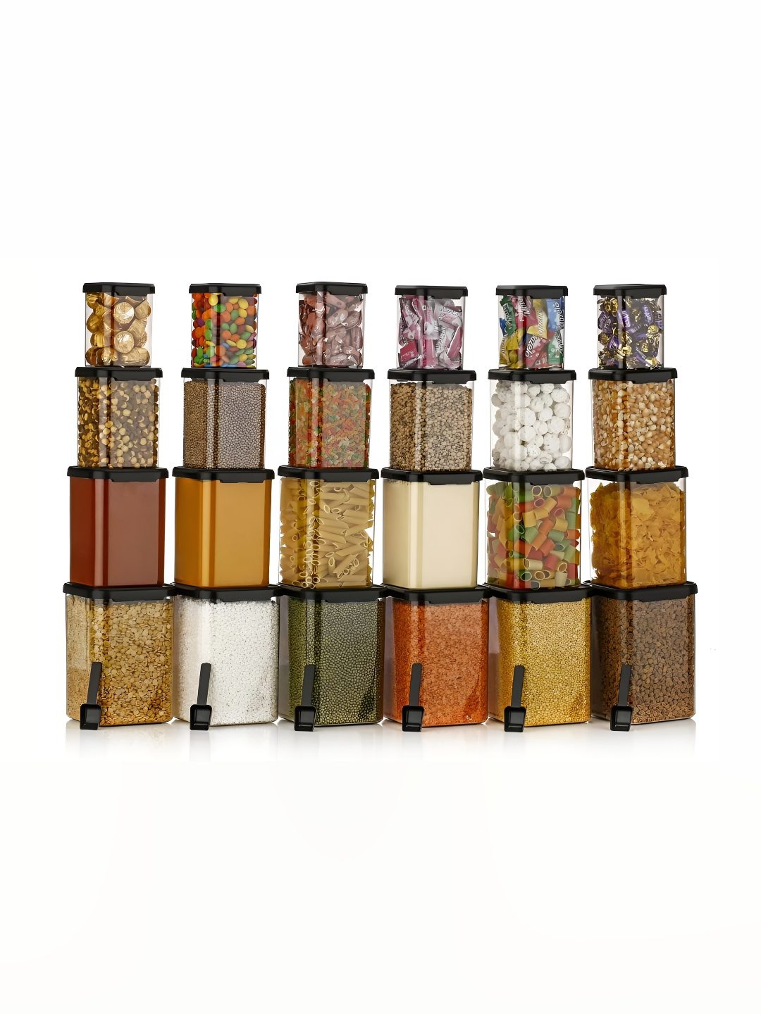 

HASHONE Transparent & Black 24 Pieces Dishwasher Safe Grocery Canisters