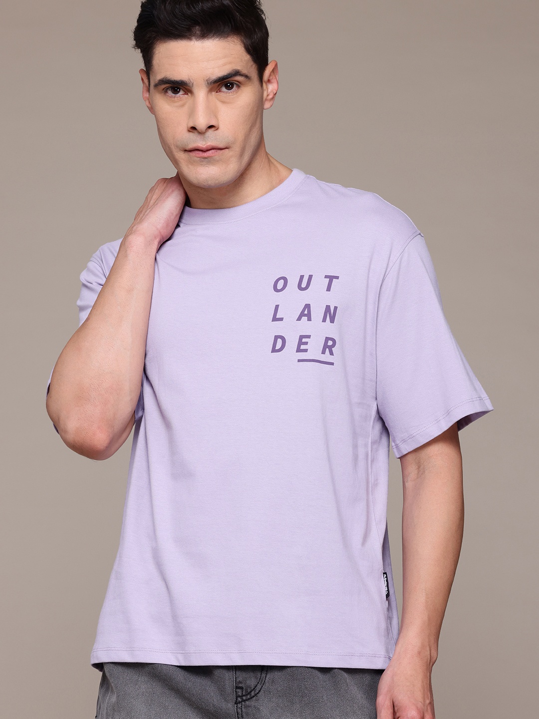 

The Roadster Lifestyle Co. Printed Pure Cotton Relaxed Fit T-Shirt, Lavender