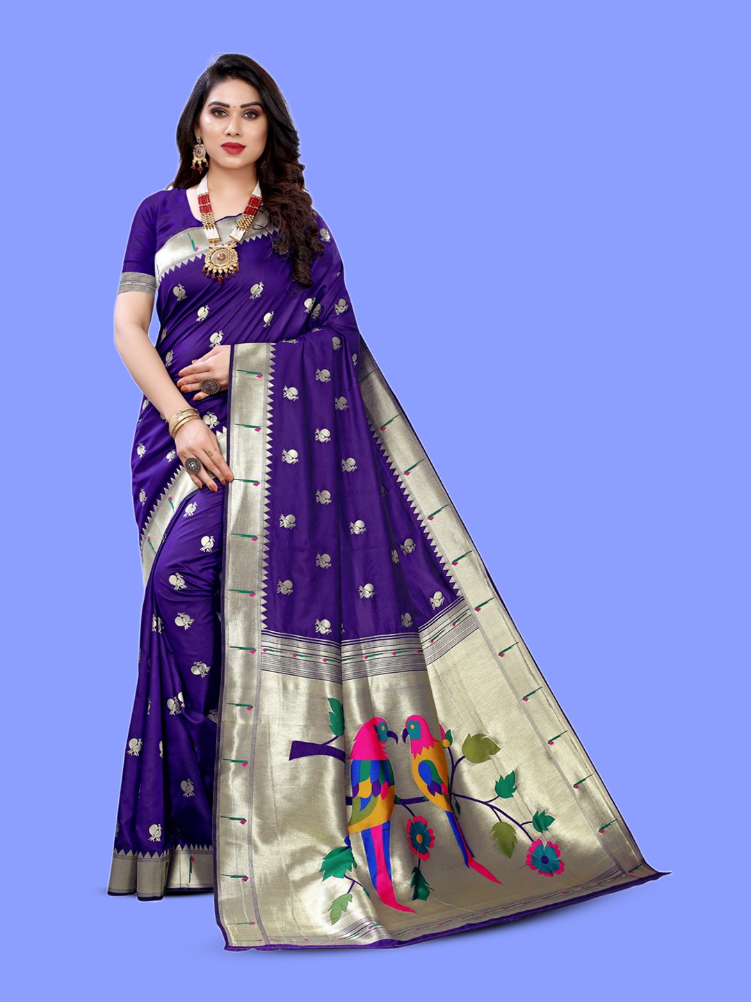 

DIVASTRI Woven Design Zari Silk Blend Paithani Saree, Violet