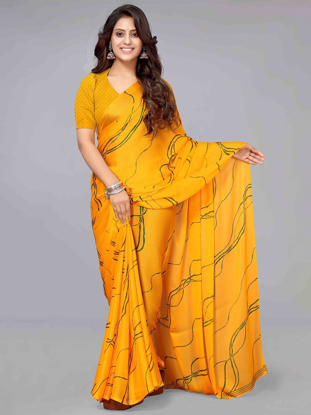 

MIRCHI FASHION Printed Ready to Wear Saree, Mustard