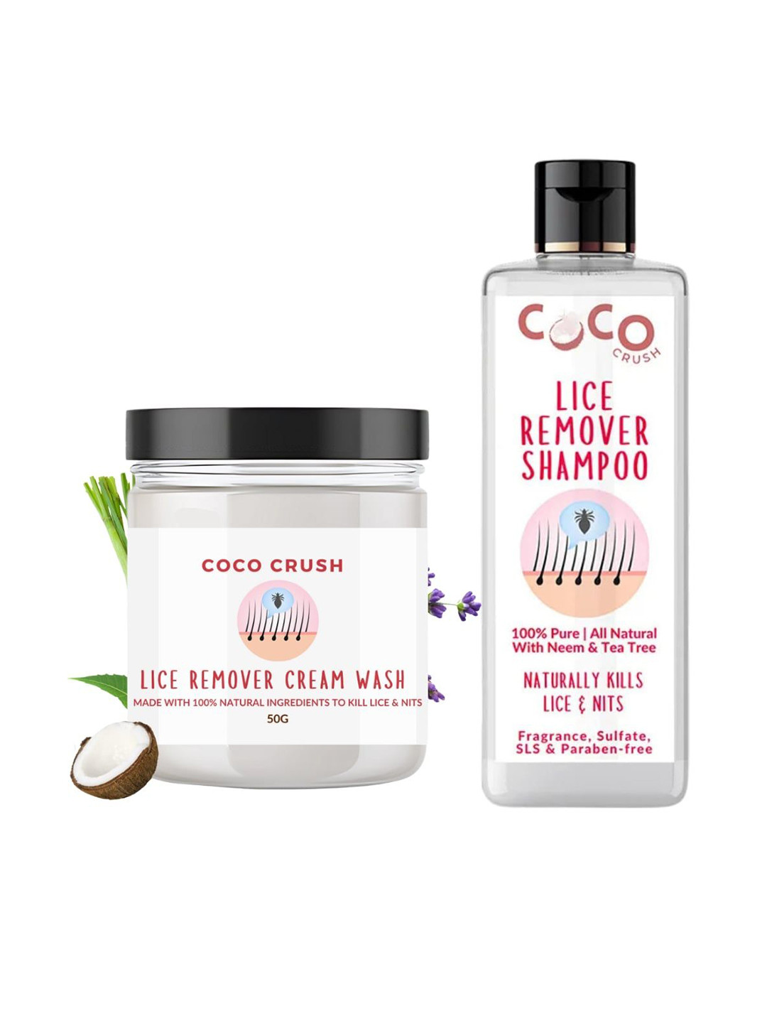 

Coco Crush Set Of 2 Lice Removal Hair Cream & Shampoo - 50 g Each, Transparent