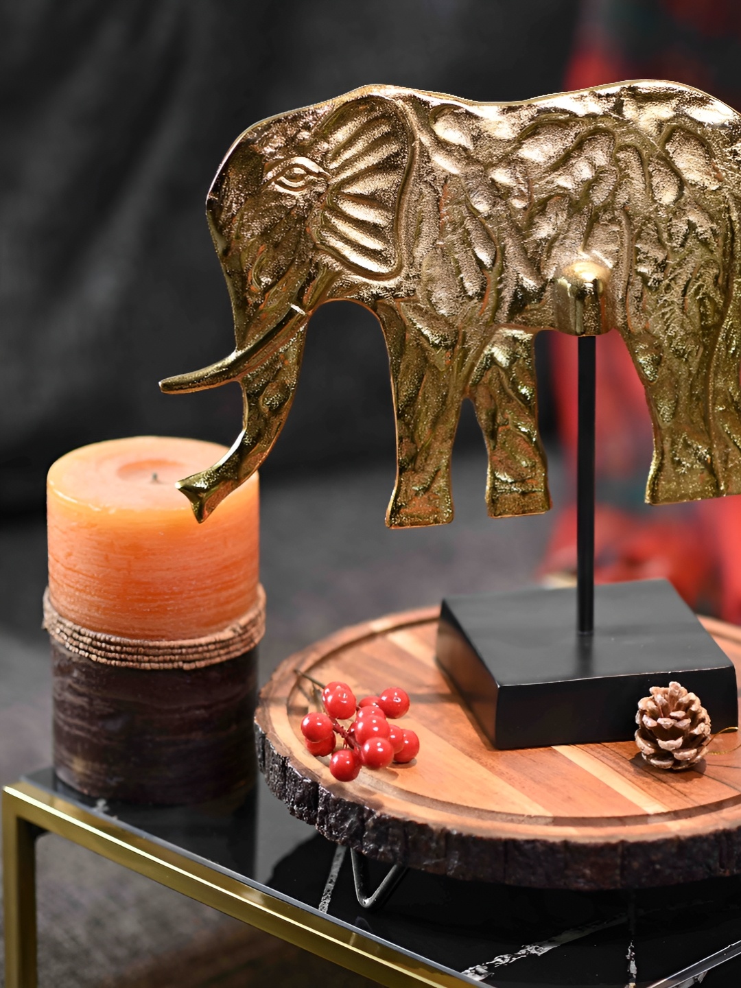 

Sammsara Gold-Toned Serenity Elephant Birds And Animals Figurine Showpiece
