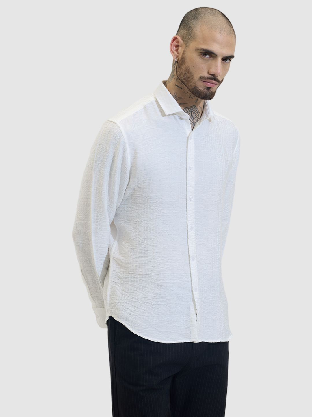 

Snitch Men Smart Slim Fit Spread Collar Solid Casual Shirt, Off white