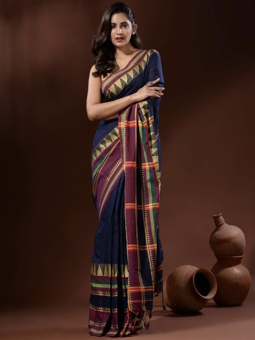 

SRILOK Woven Design Pure Cotton Handloom Khadi Saree, Blue