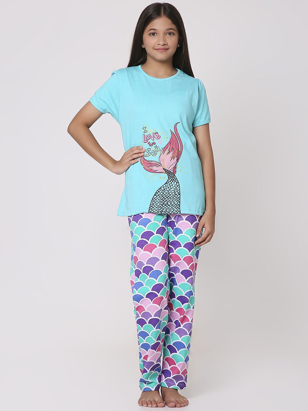

TotzTouch Girls Printed Night suit, Blue