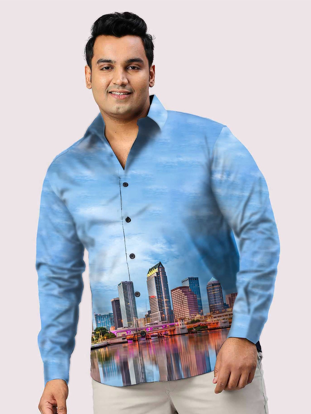 

Guniaa Men Plus Size Classic Fit Spread Collar Graphic Printed Cotton Party Shirt, Navy blue