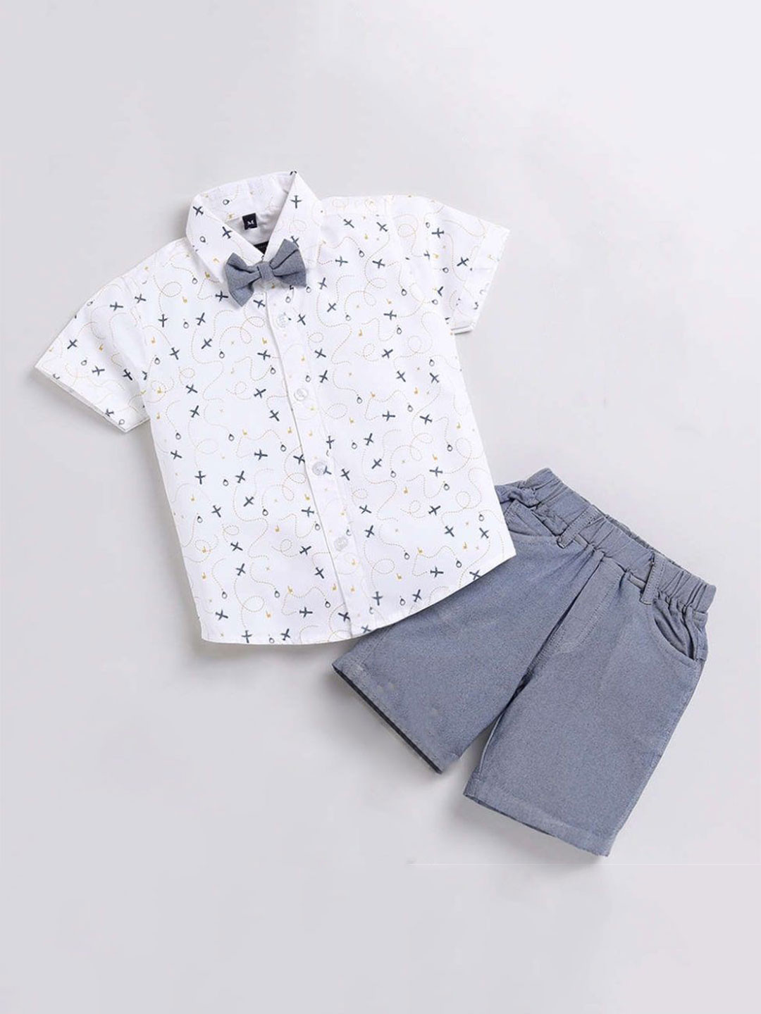 

ULTRINA Boys Printed Short Sleeves Shirt With Shorts, White
