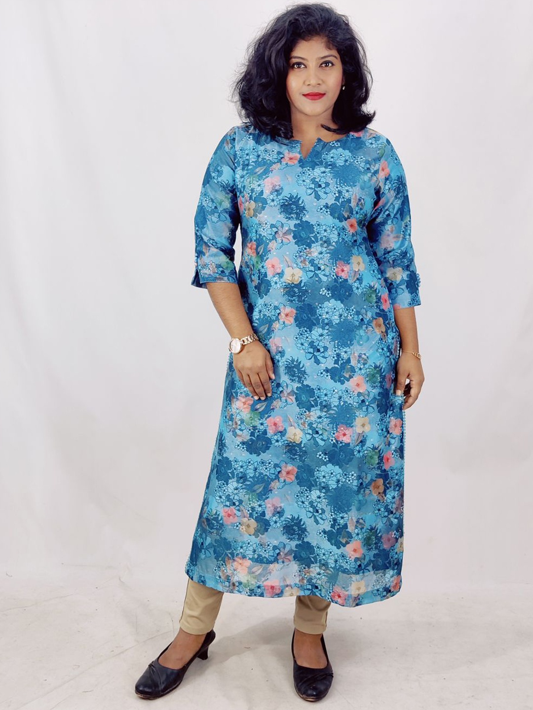 

Miss Twenty Floral Printed Flared Sleeves Chanderi Silk Kurta, Blue