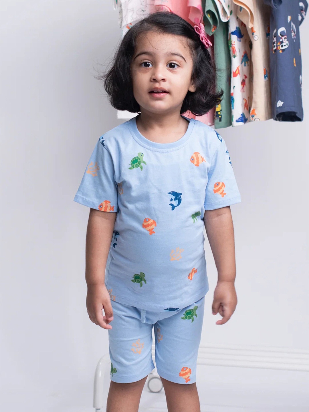 

Orange Sugar Infant Pack Of 3 Quriky Printed Pure Cotton T-shirt With Shorts, Blue