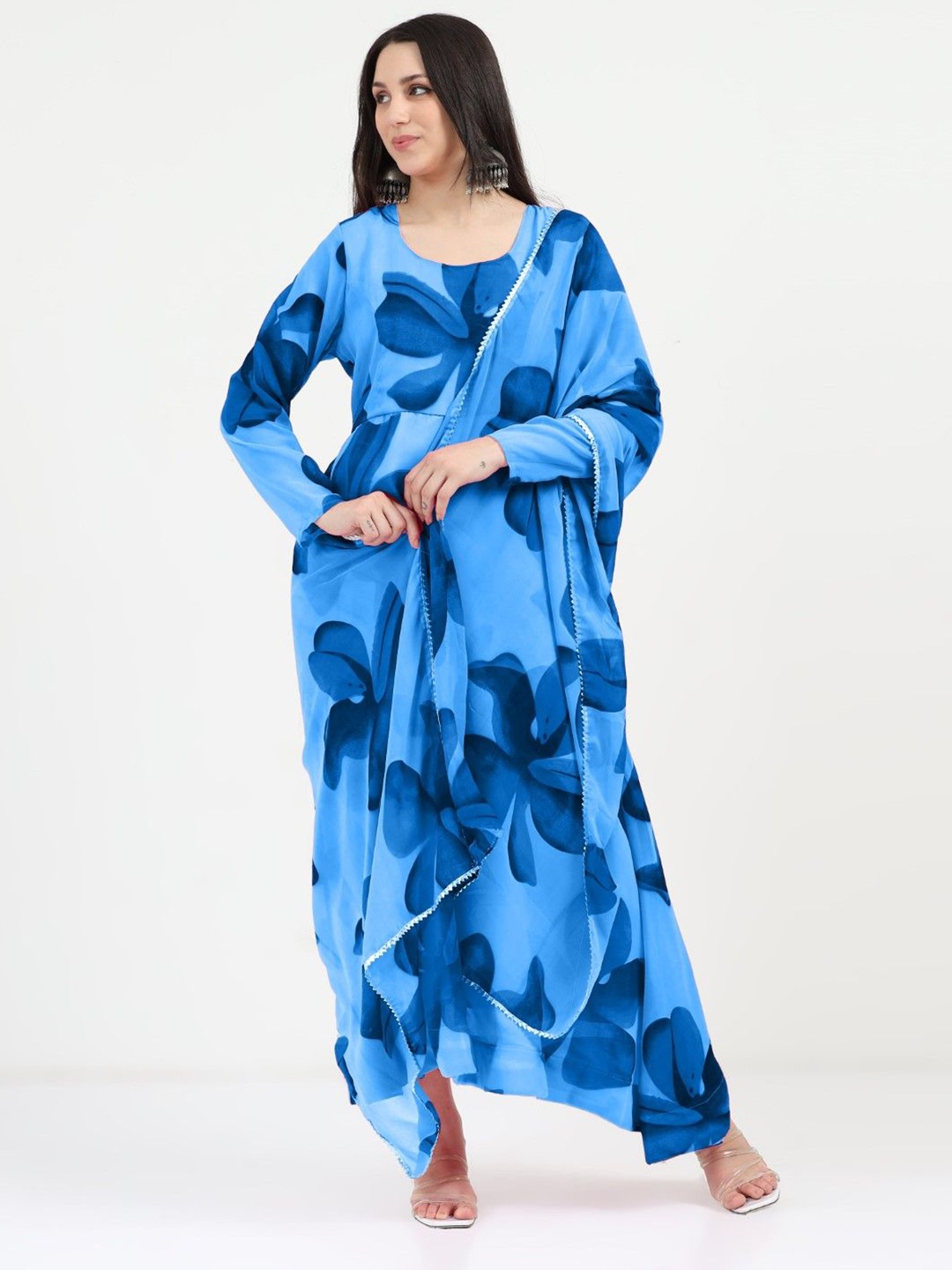 

Jash Creation Floral Printed Maxi Ethnic Dress, Blue