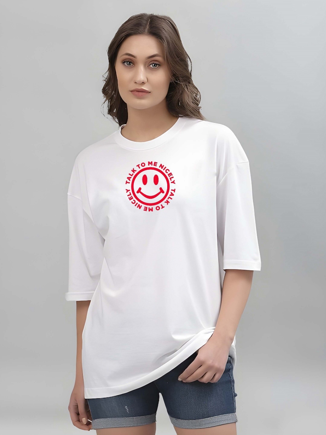 

SZN Women Graphic Printed Round Neck Cotton Oversized T-shirt, White
