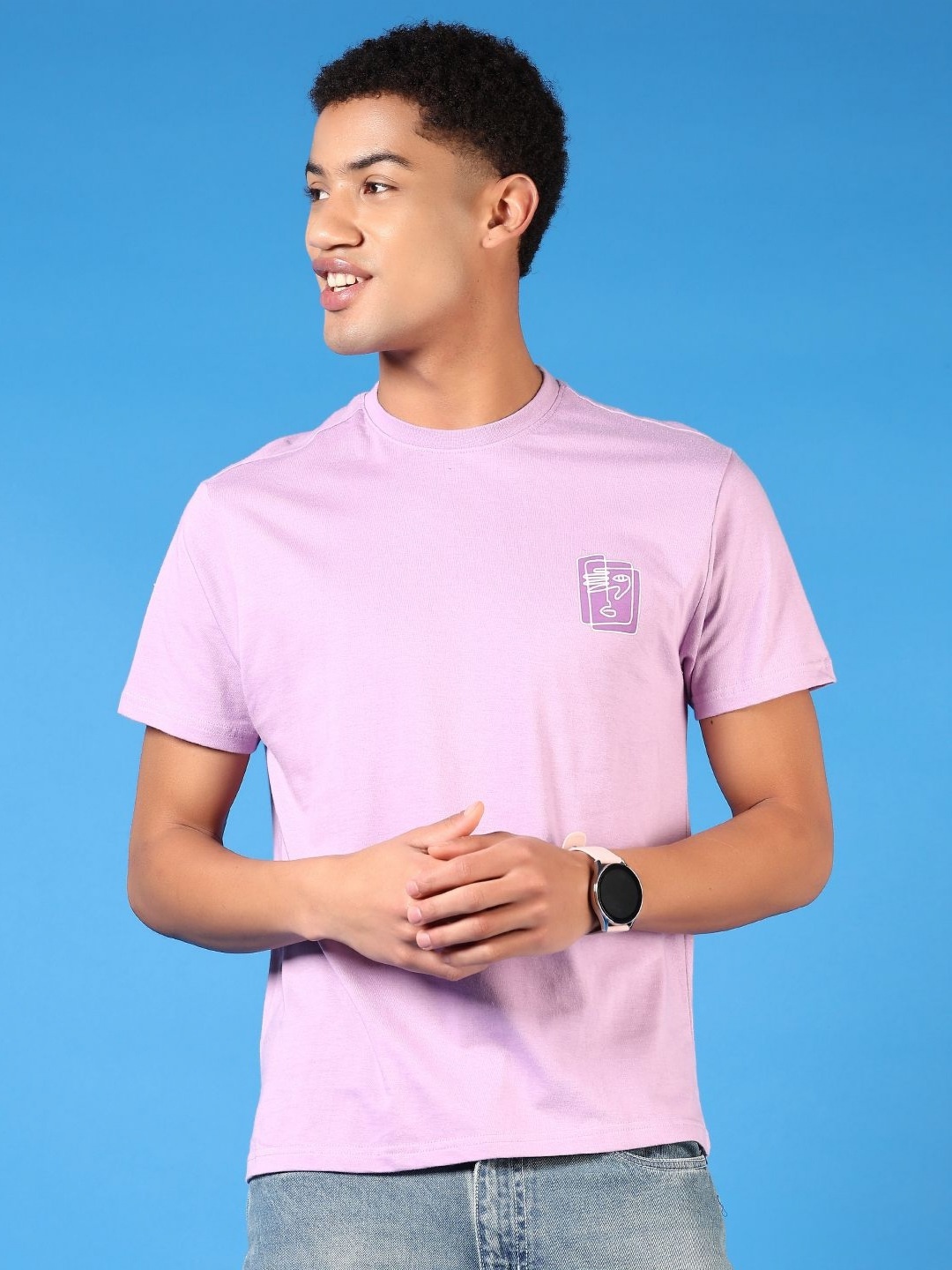 

V-Mart Men Graphic Printed Round Neck Cotton T-shirt, Lavender
