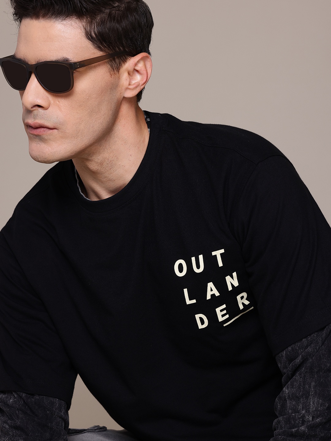 

The Roadster Lifestyle Co. Printed Pure Cotton Relaxed Fit T-Shirt, Black