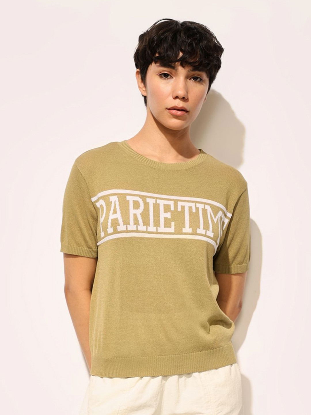

ONLY Women Typography Printed Round Neck T-shirt, Khaki