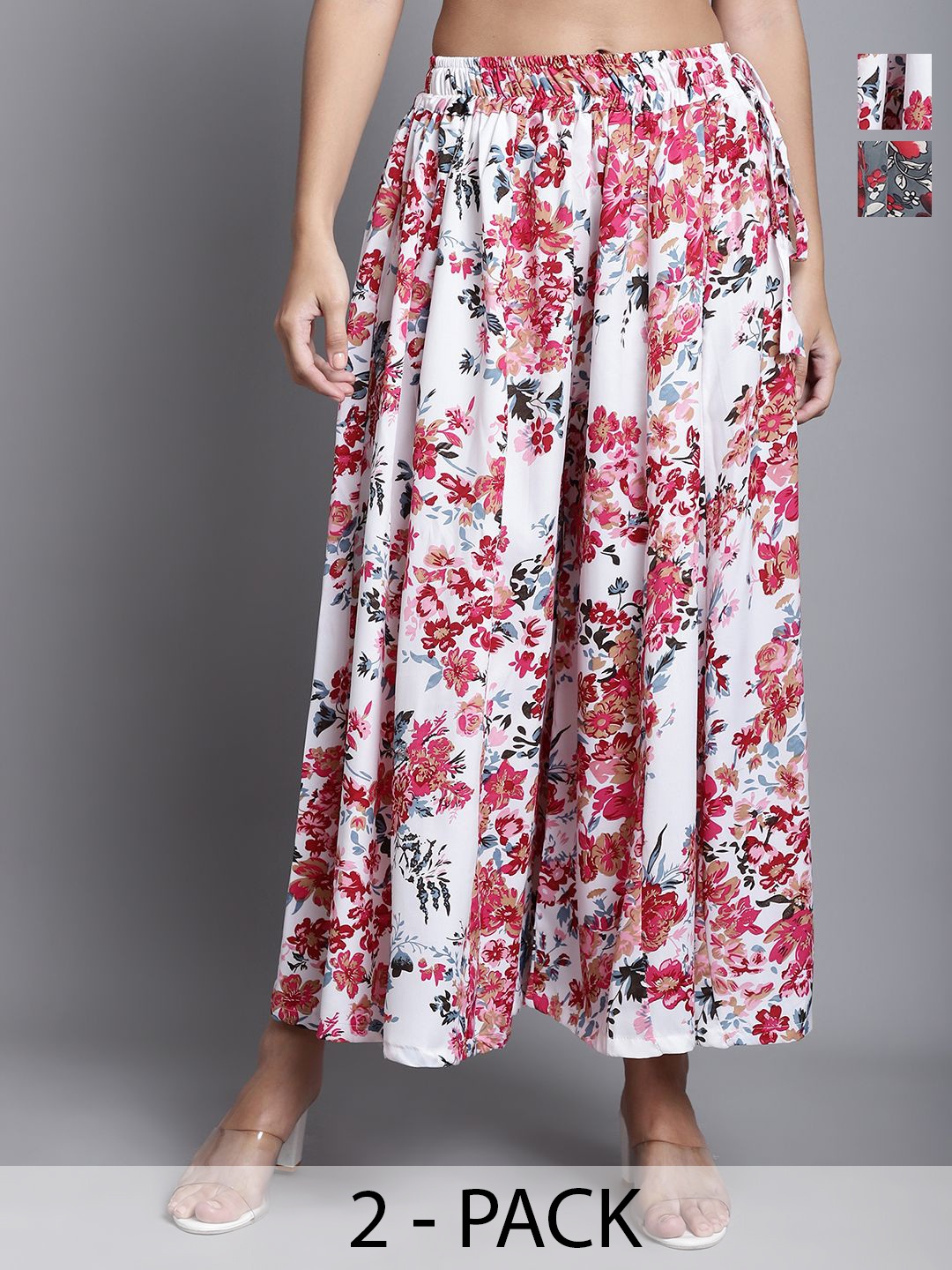 

Valles365 by S.C. Women 2 Floral Printed Flared Ethnic Palazzos, White