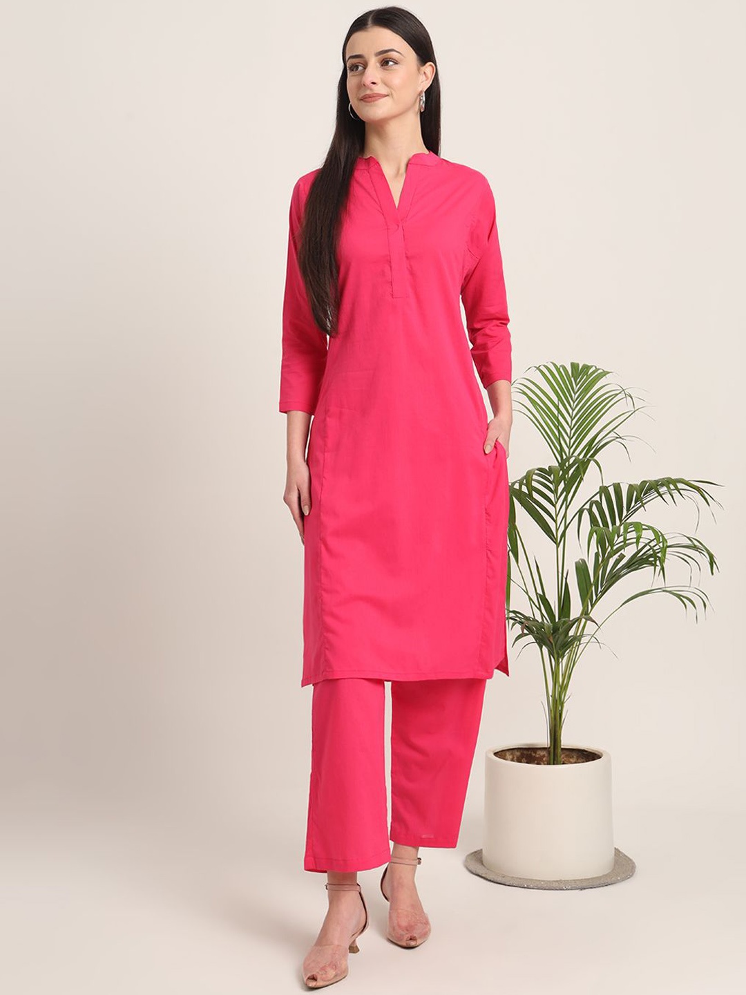 

Thevasa Pure Cotton Tunic & Trouser Co-Ord Set, Pink