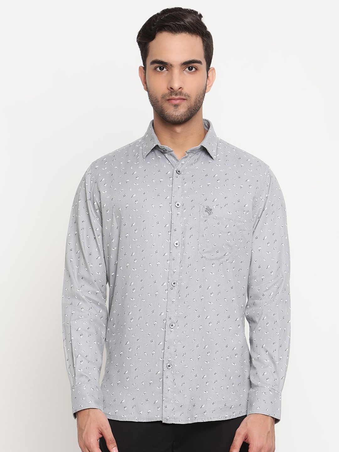 

Cantabil Men Comfort Fit Spread Collar Floral Printed Cotton Casual Shirt, Grey