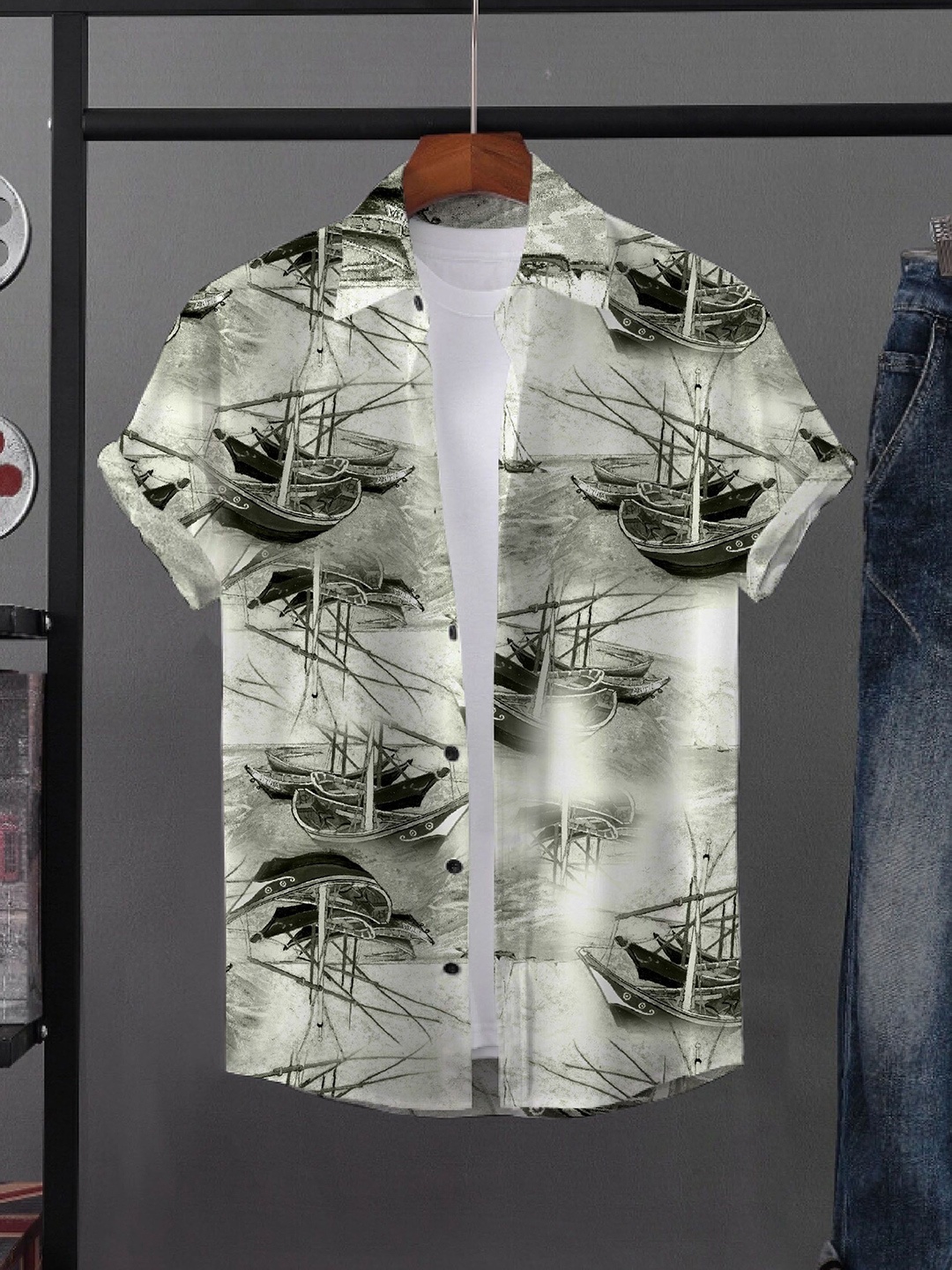 

iCome Men Spread Collar Abstract Printed Casual Shirt, Off white