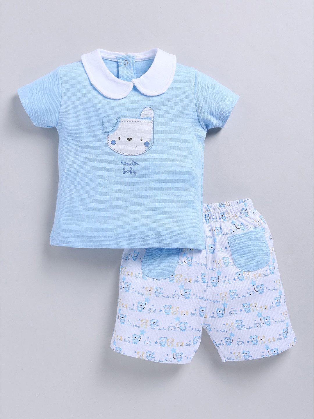 

BABY GO Boys Printed Peter Pan Collar T-Shirt With Shorts, Blue