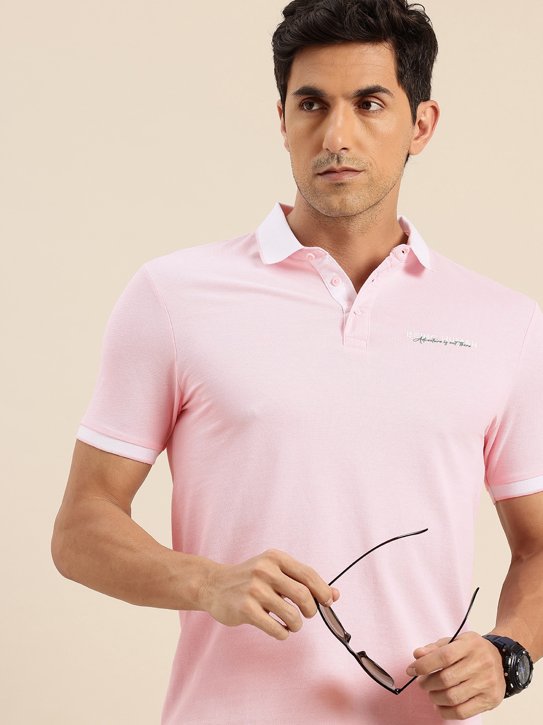 

Being Human Polo Collar Pure Cotton T-shirt, Pink