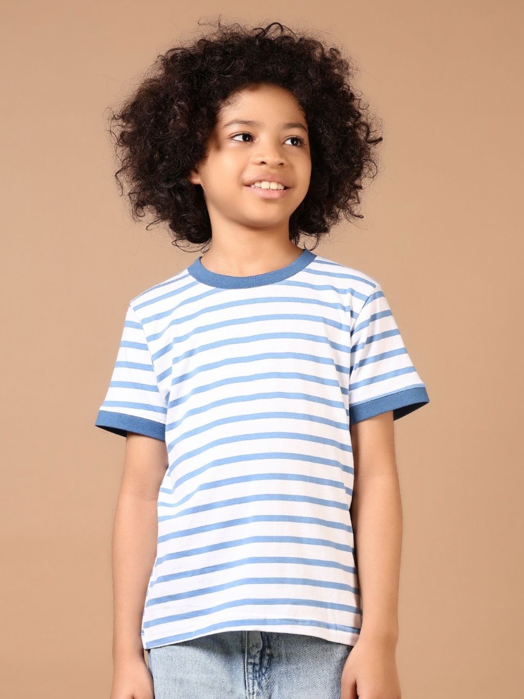 

V-Mart Boys Striped Round Neck Cotton T-shirt, Blue