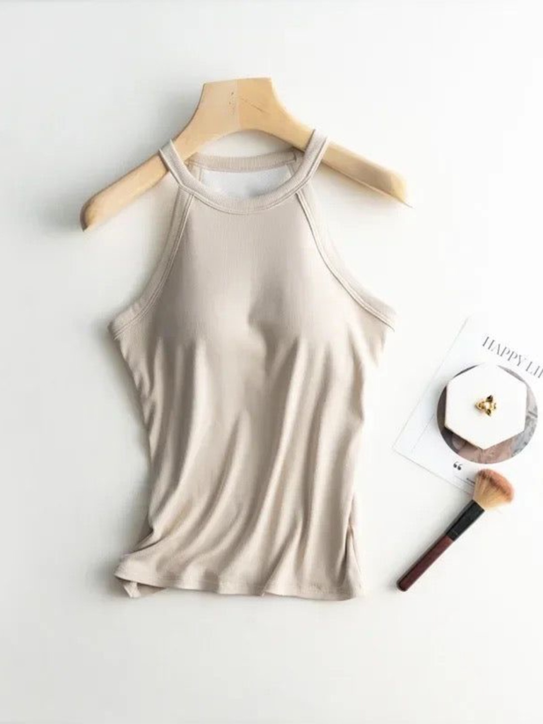 

Alamode By Akanksha Women Dia Tank Tops with Inbuilt Bra, Beige