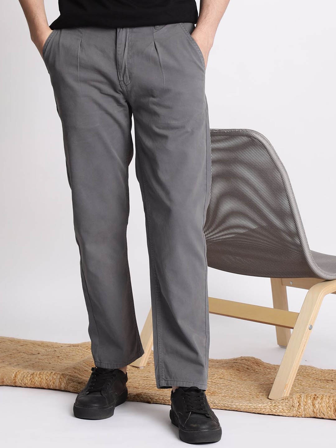 

IVOC Men Cotton Relaxed Fit Chinos Trousers, Grey