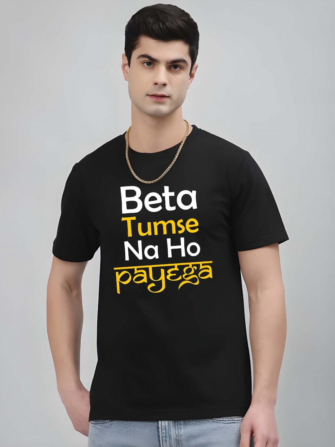 

SZN Men Typography Printed Round Neck Regular Fit Cotton T-shirt, Black