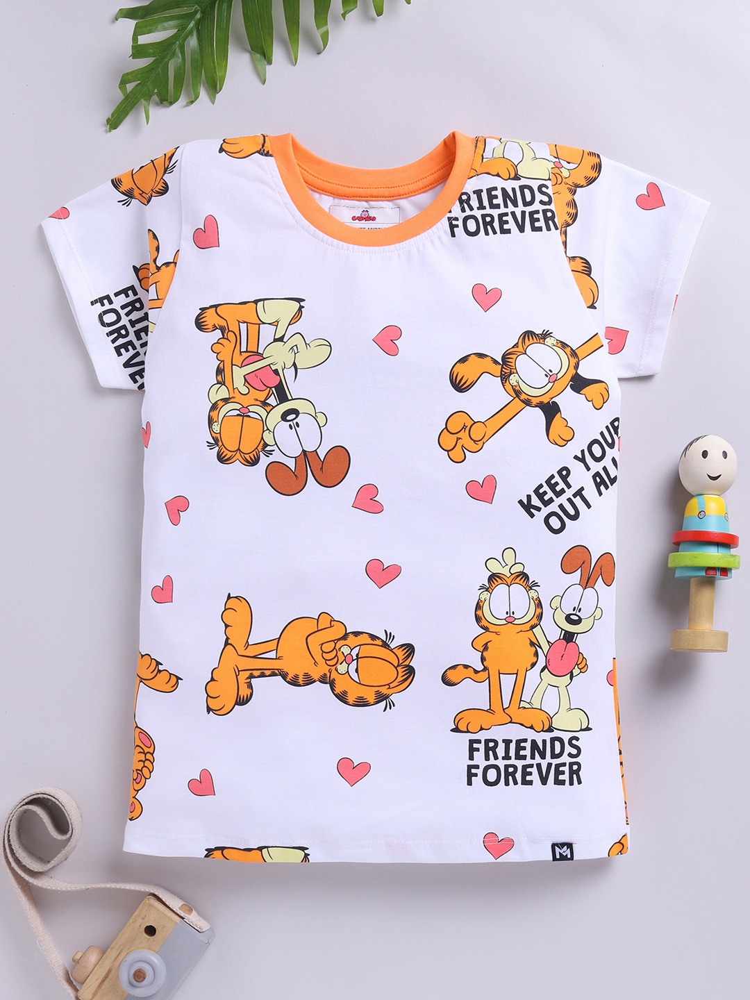 

YK X Minute Mirth Girls Garfield Printed Pure Cotton T-shirt, White