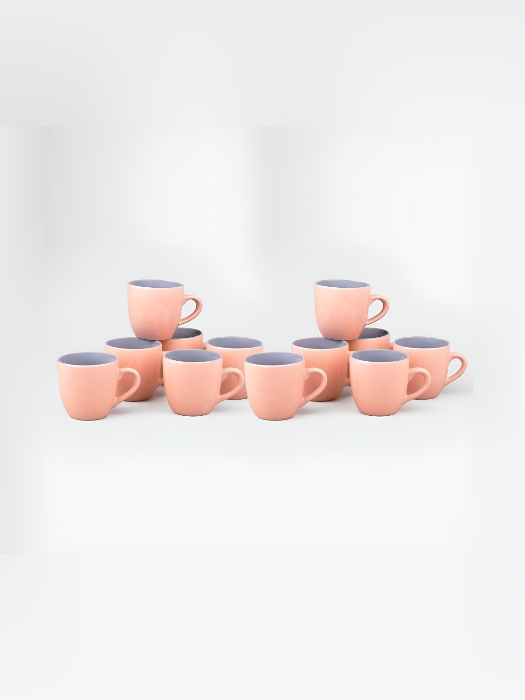 

Storepedia Peach-Coloured & Grey 12 Pieces Glossy Ceramic Tea Cups 150ml Each