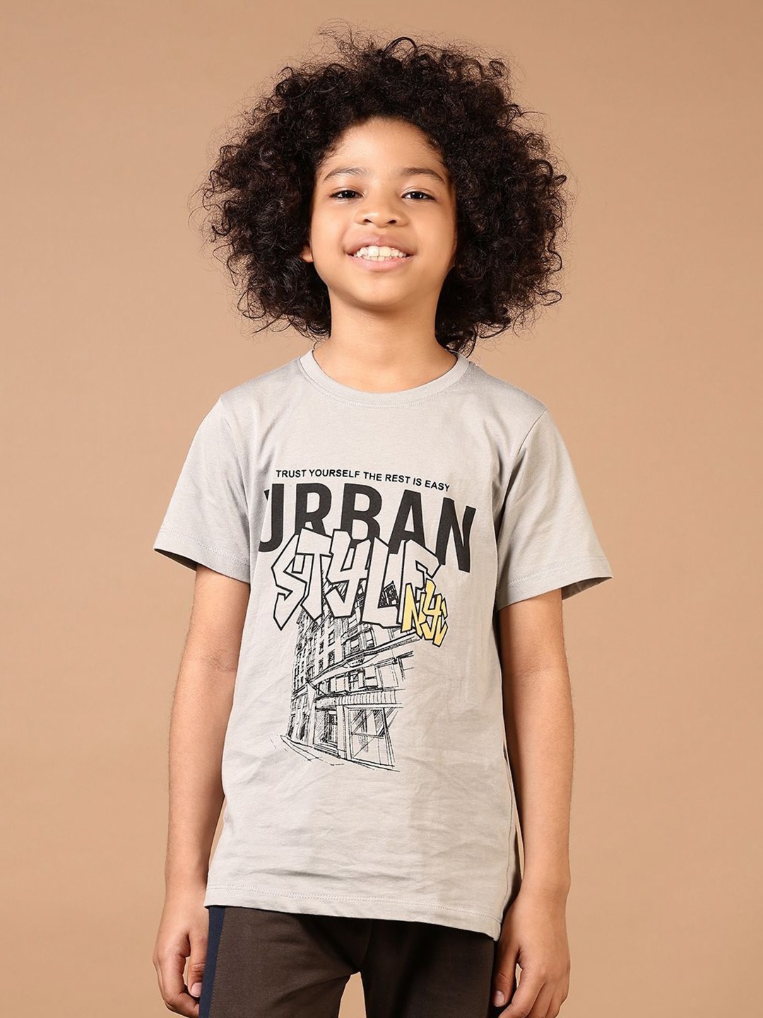 

V-Mart Boys Typography Printed Round Neck Cotton T-shirt, Grey