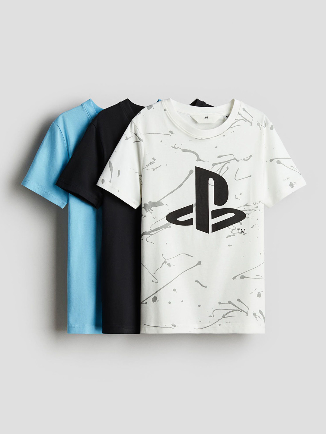 

H&M 3-Pack Printed Cotton T-Shirts, Blue