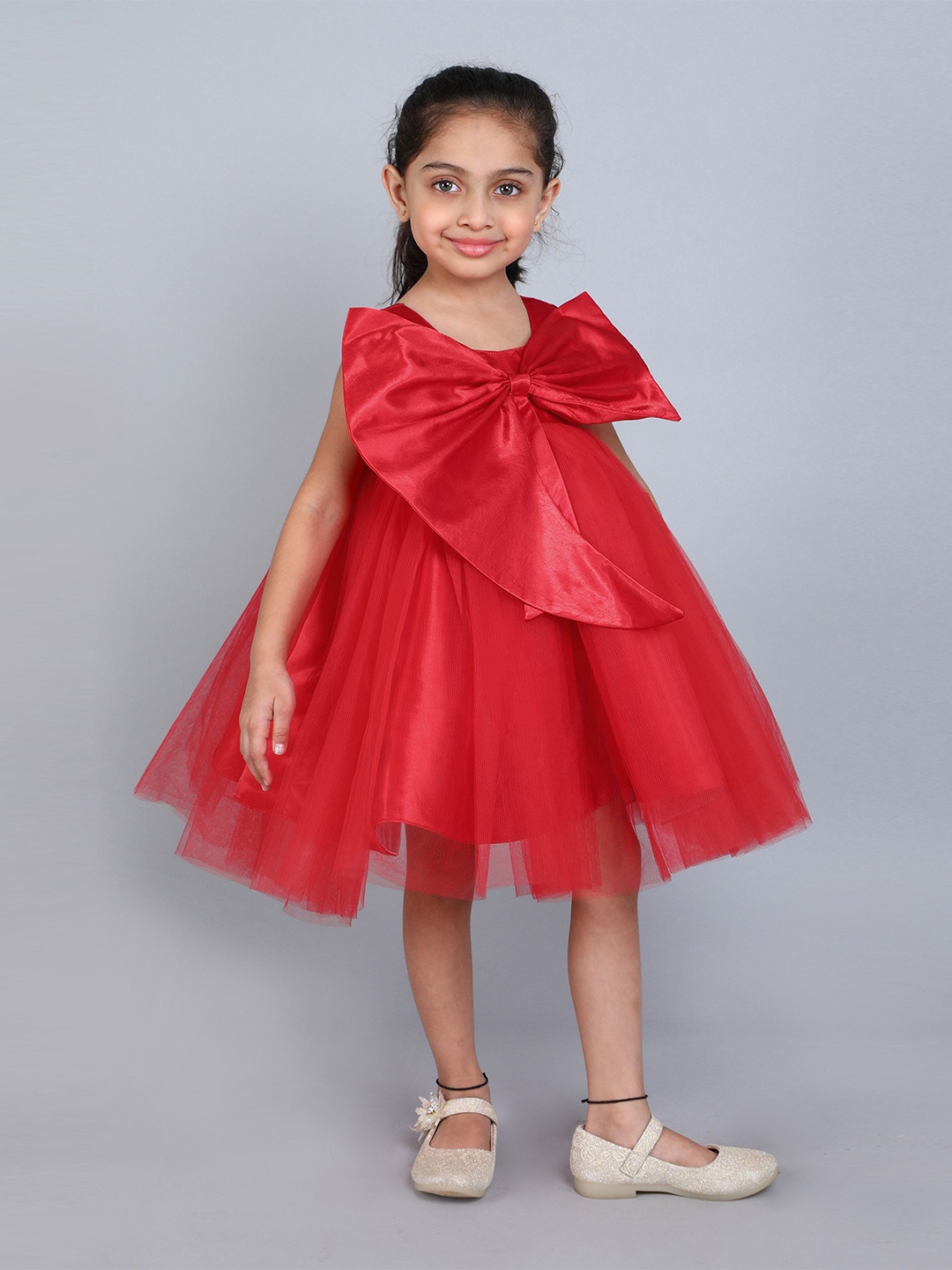 

Pink Chick Girls Bow Detail Fit & Flare Dress, Red