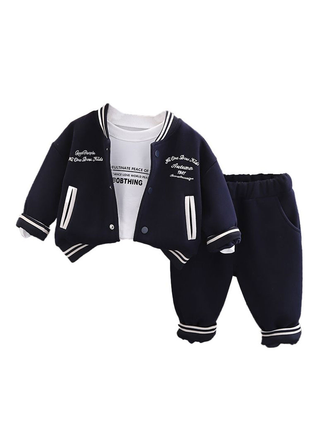 

StyleCast x Revolte Boys Printed Round Neck T-shirt With Trousers And Jacket, Navy blue
