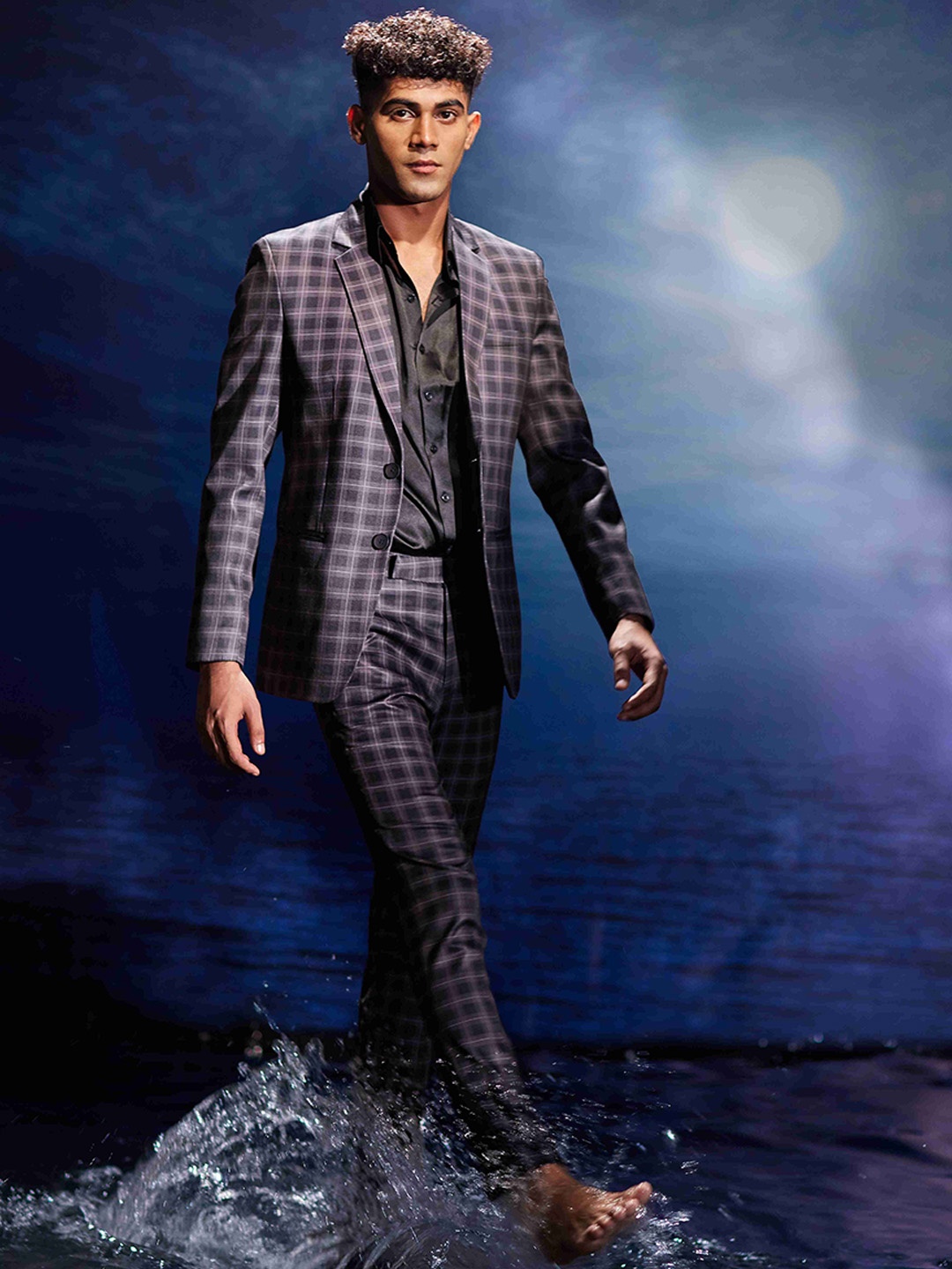 

Eleven Brothers Men Checked Single-Breasted Two-Piece Suits, Blue