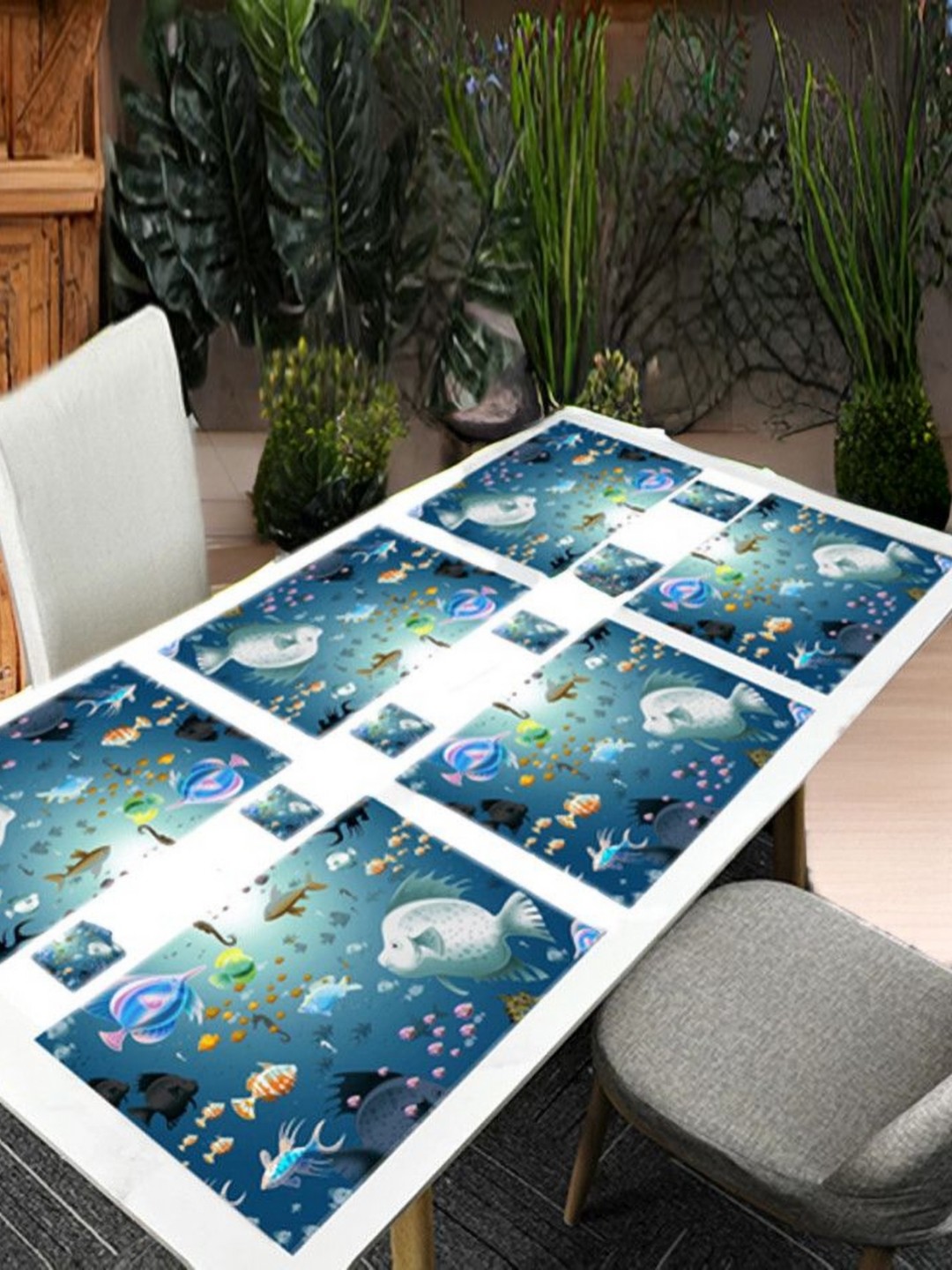 

REVEXO Blue & Green 12 Pieces Printed Rectangular Shaped Coasters & Table Placemats