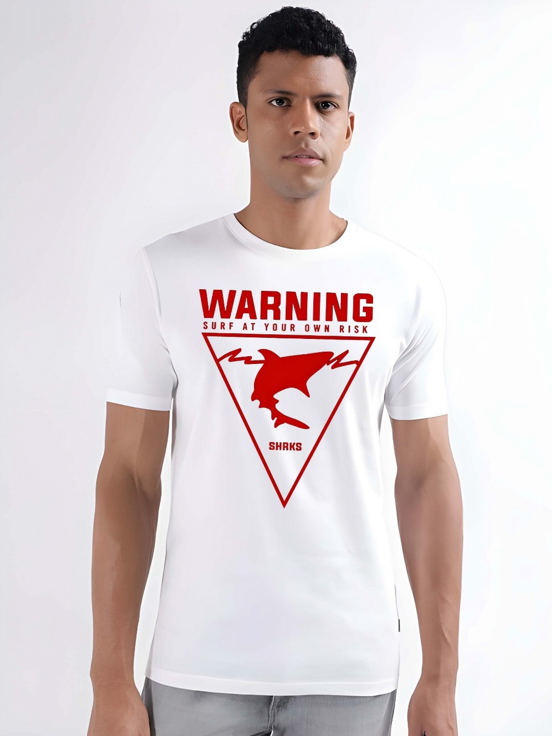 

SZN Men Graphic Printed Round Neck Regular Fit Cotton T-shirt, White