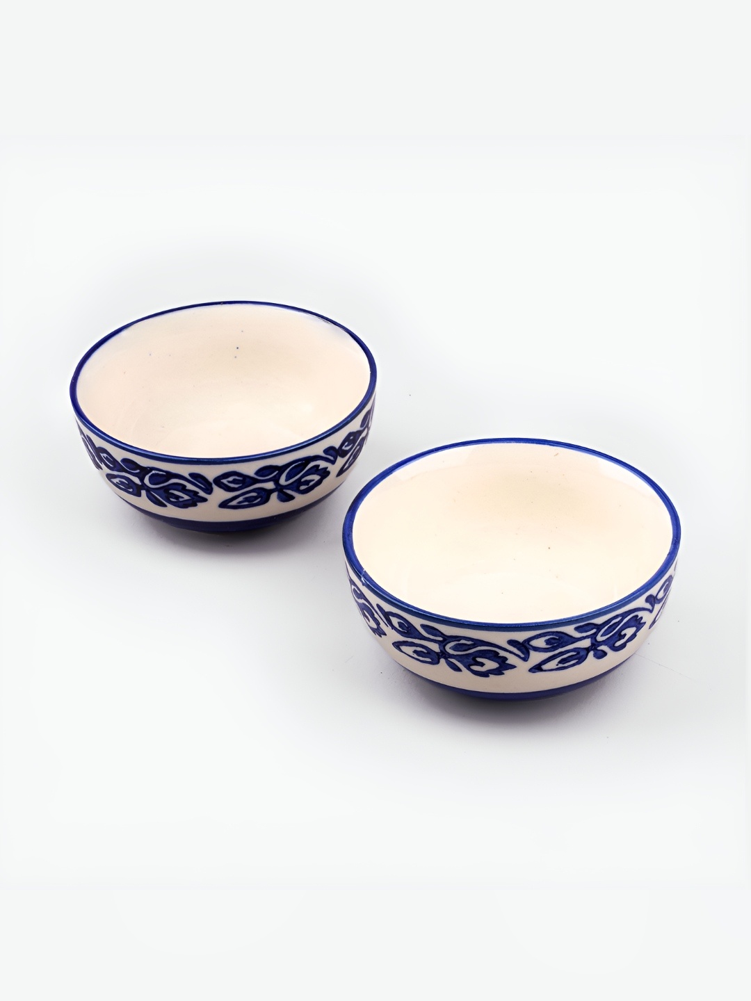 

Storepedia White 2 Pcs Printed Ceramic Dishwasher & Microwave Safe Serving Bowl 200ml, Blue