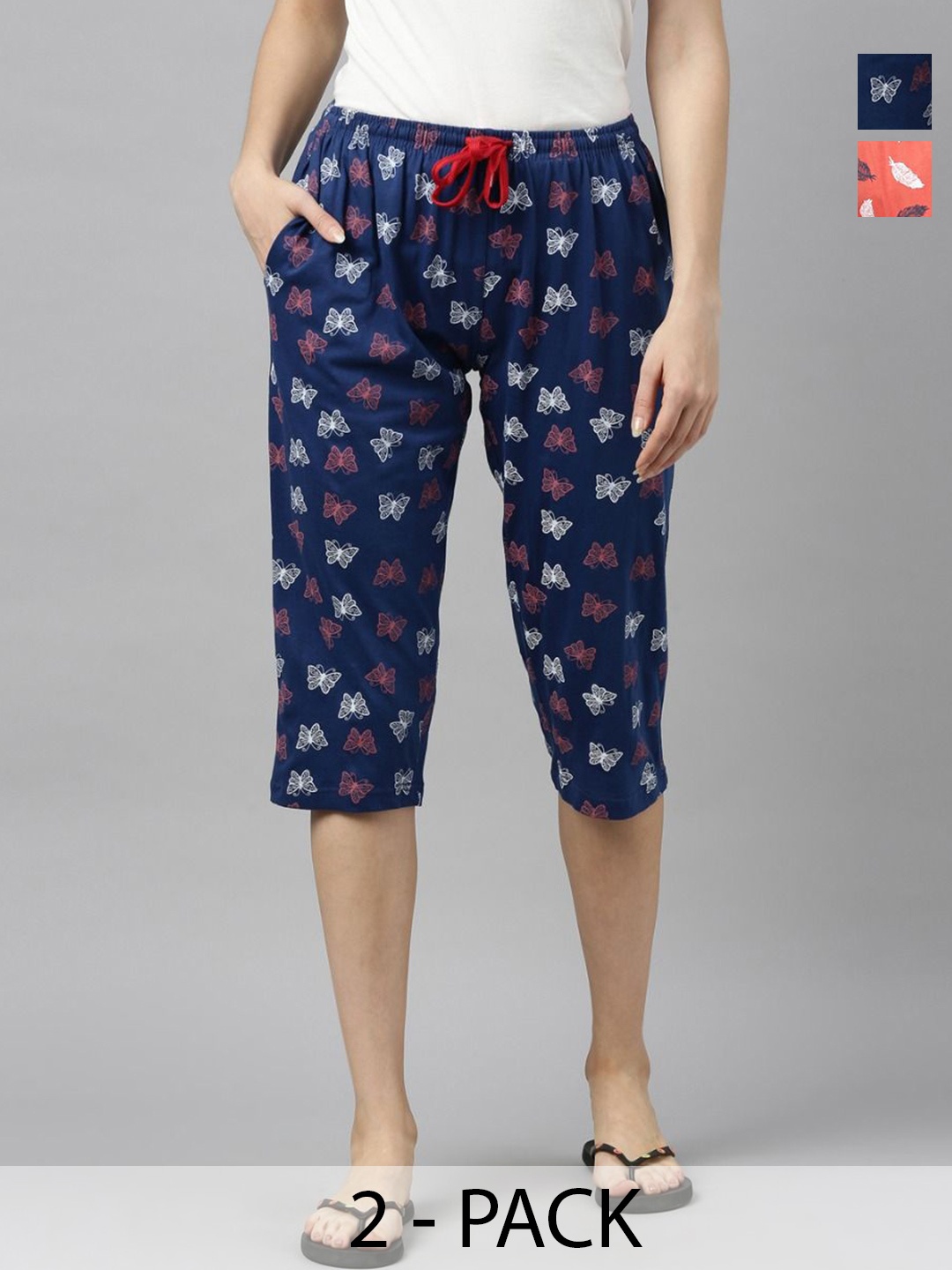 

Kryptic Women Pack of 2 Printed Capris, Navy blue