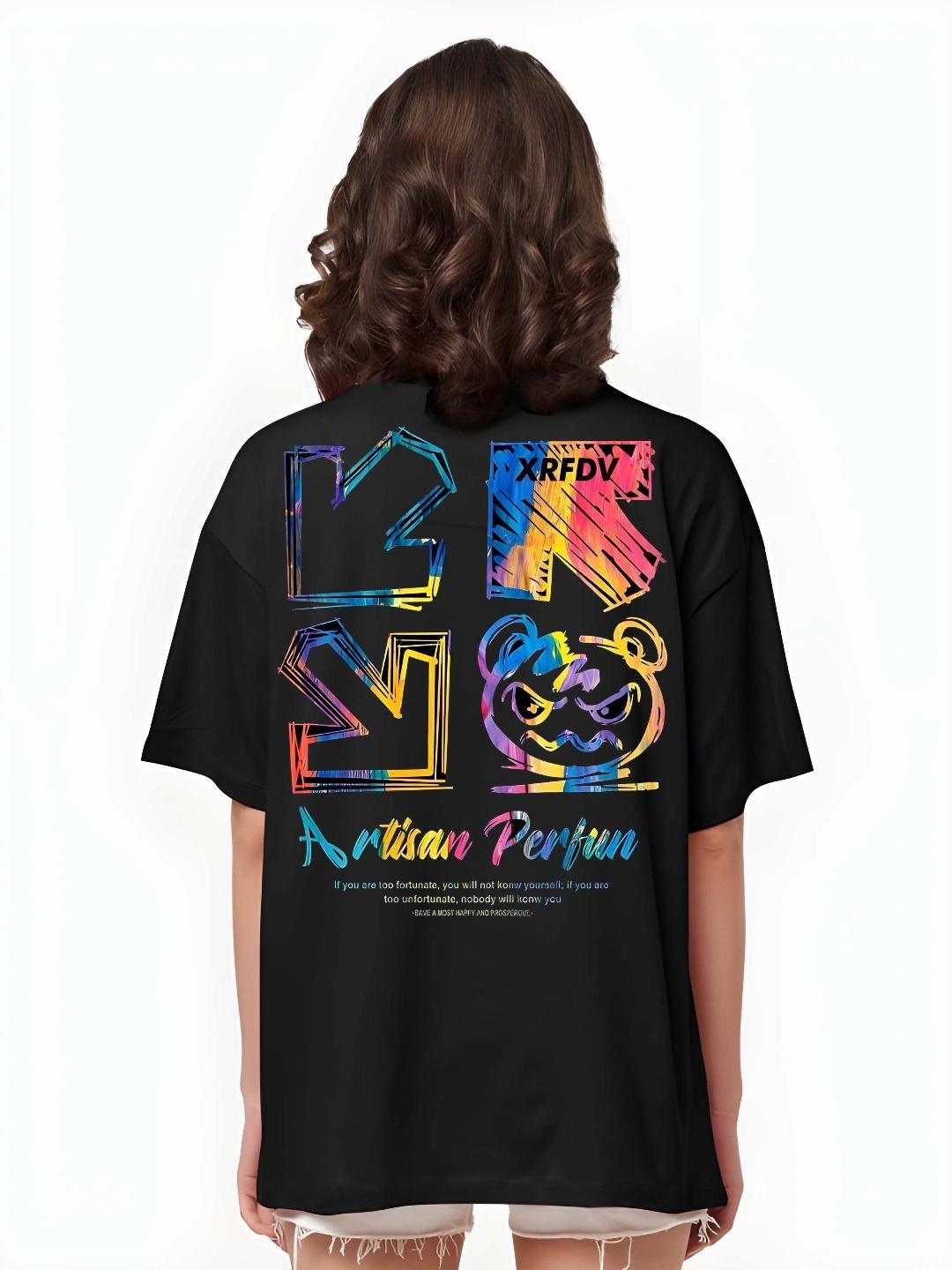 

SZN Women Graphic Printed Round Neck Cotton Oversized T-shirt, Black
