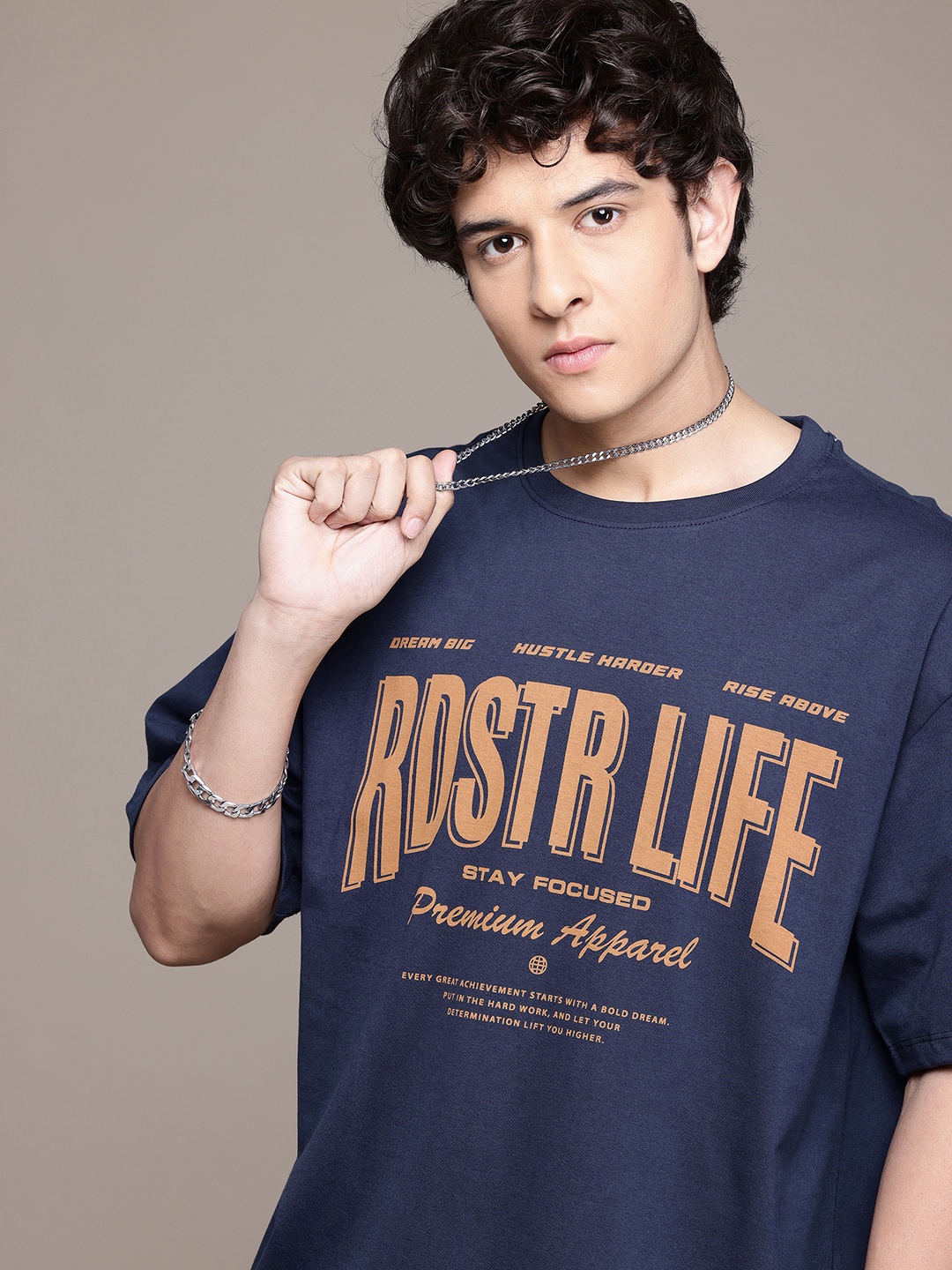 

The Roadster Lifestyle Co. Typography Printed Pure Cotton Relaxed T-shirt, Navy blue