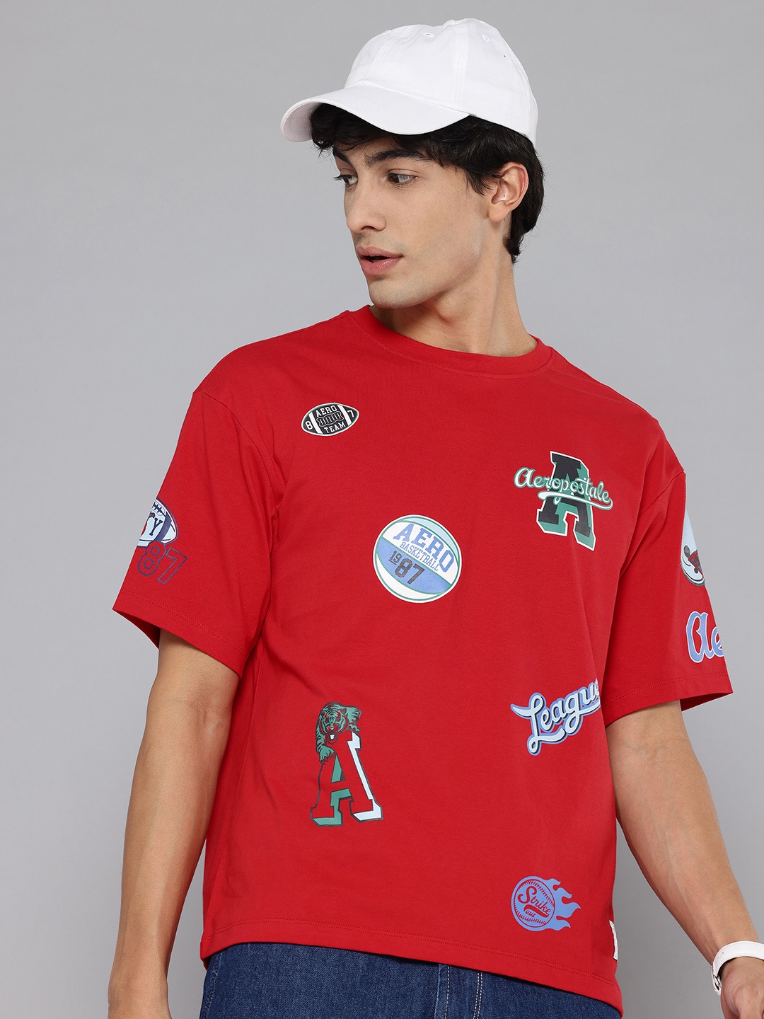 

Aeropostale Men Printed Drop-Shoulder Sleeves Pure Cotton T-shirt, Red