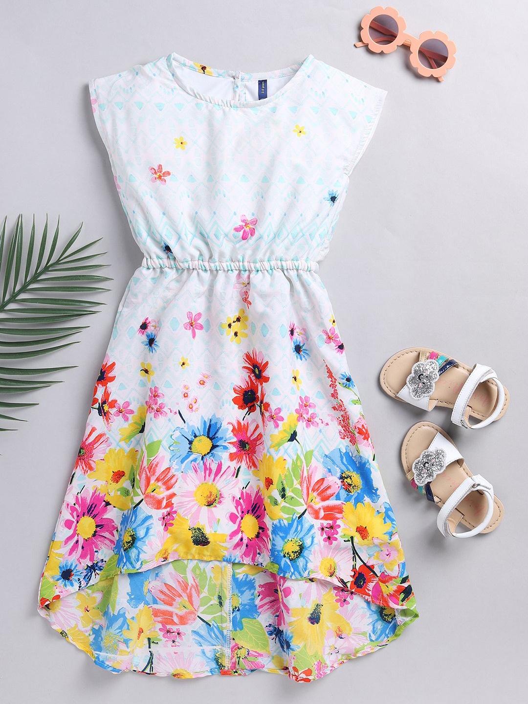 

YK Girls Floral Print Fit & Flare Dress, White