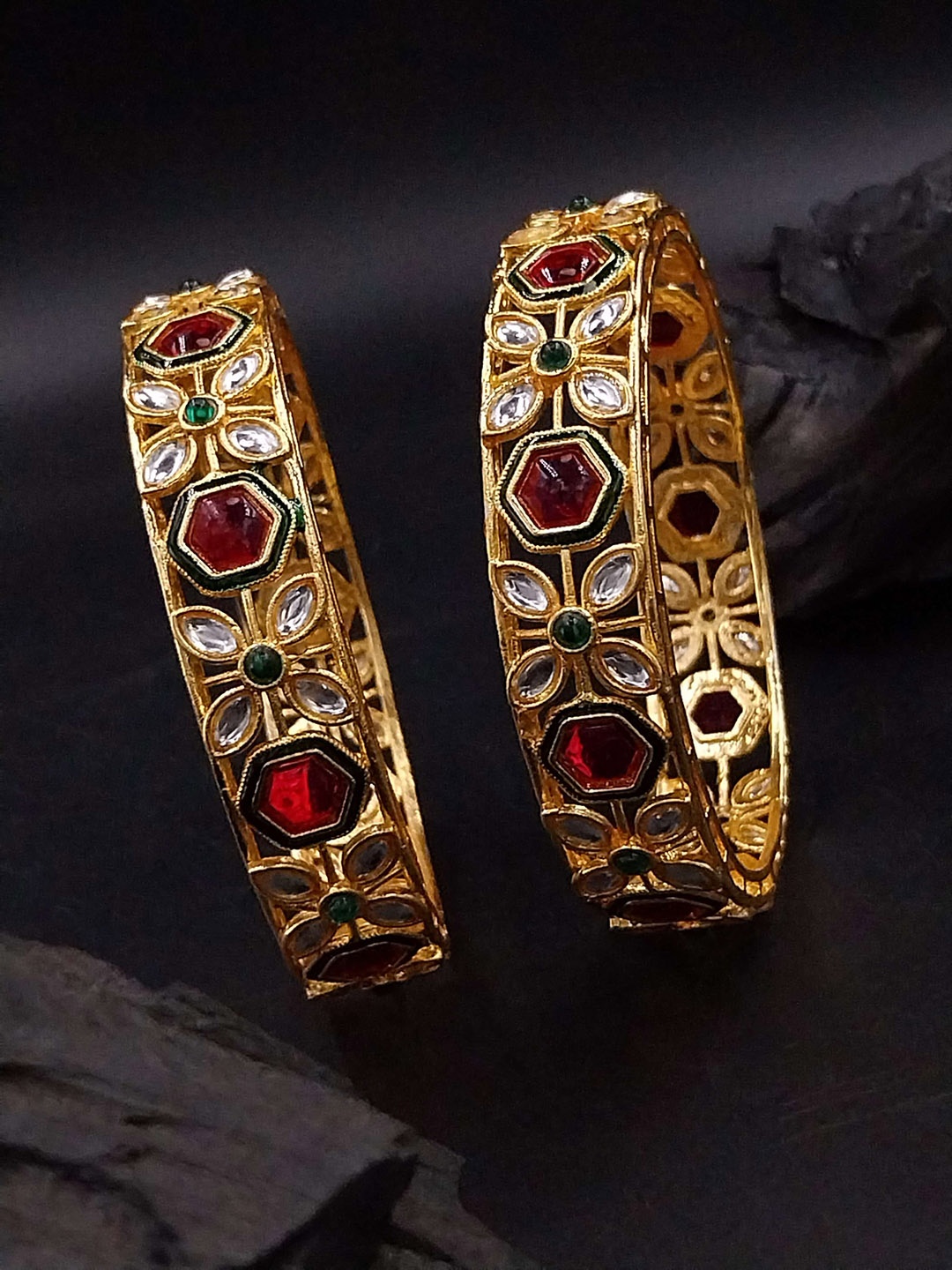 

Anouk Set Of 2 Gold-Plated Kundan-Studded Bangles