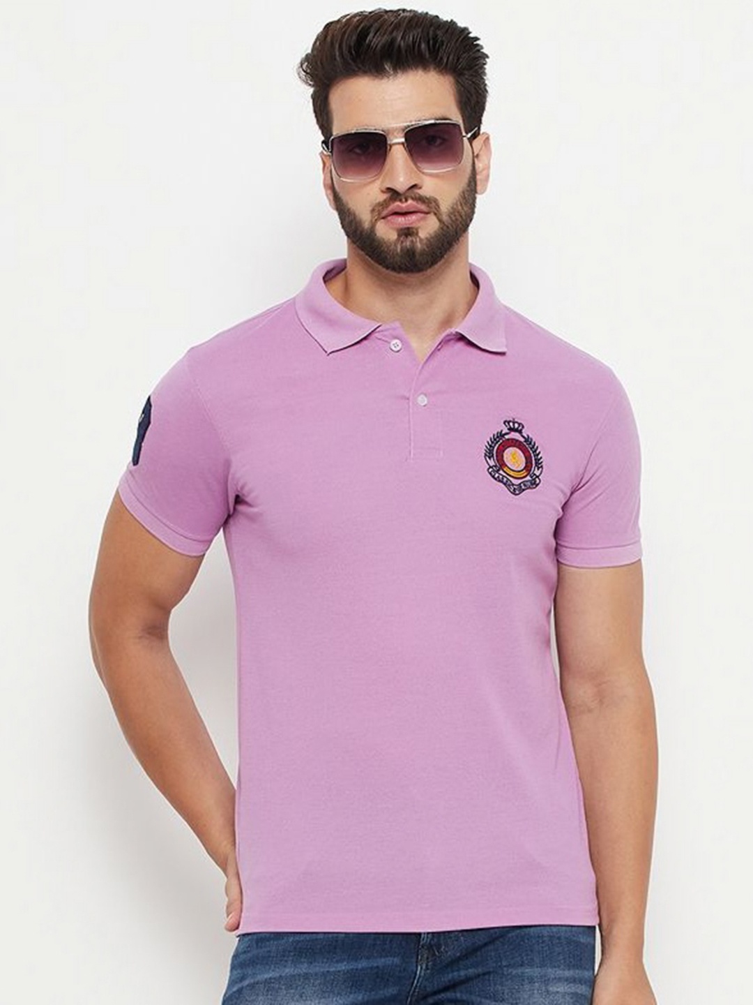 

RELANE Men Solid Polo Collar Cotton T-shirt, Lavender