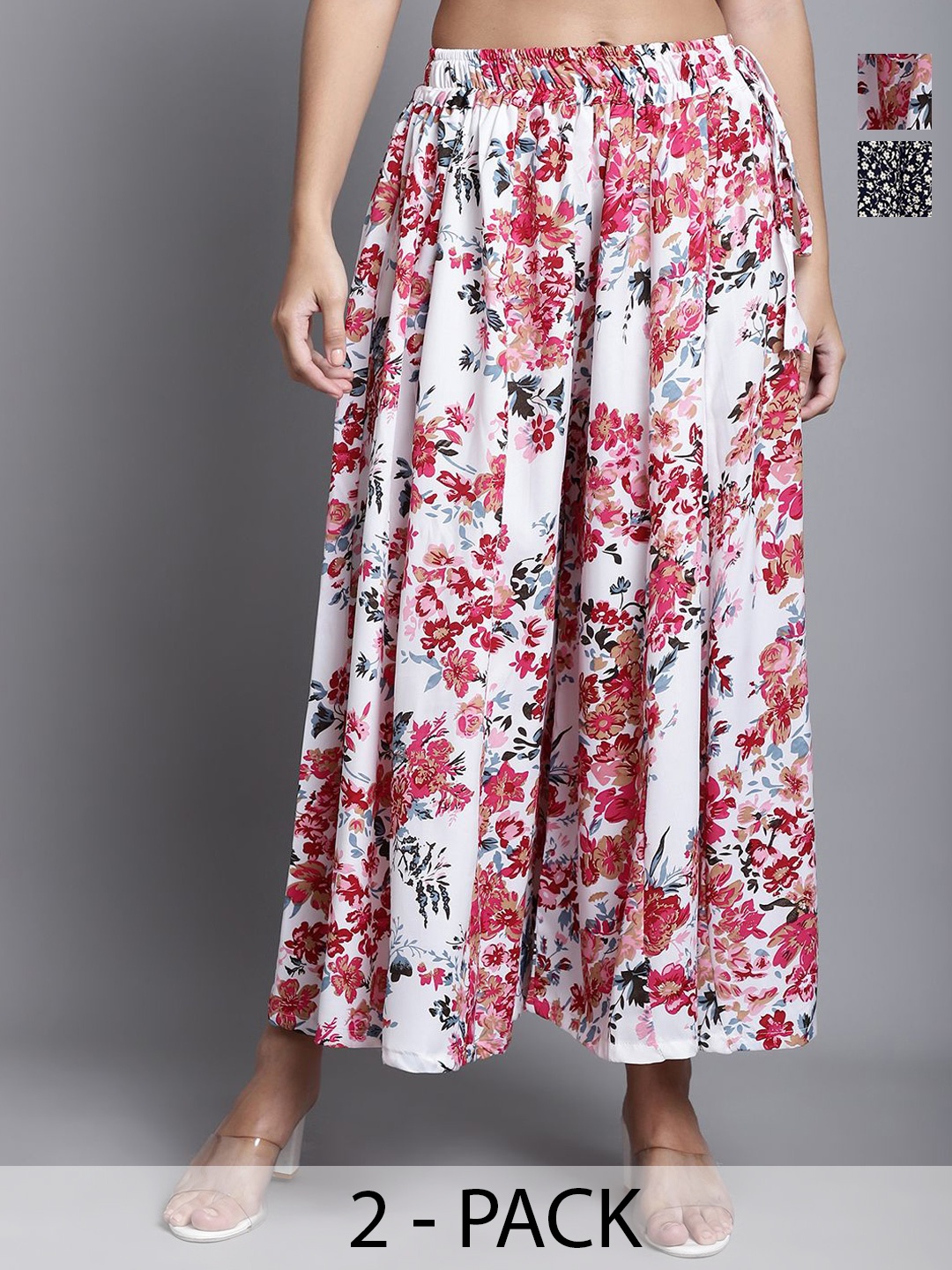

Valles365 by S.C. Women Pack of 2 Floral Printed Flared Ethnic Palazzos, Black
