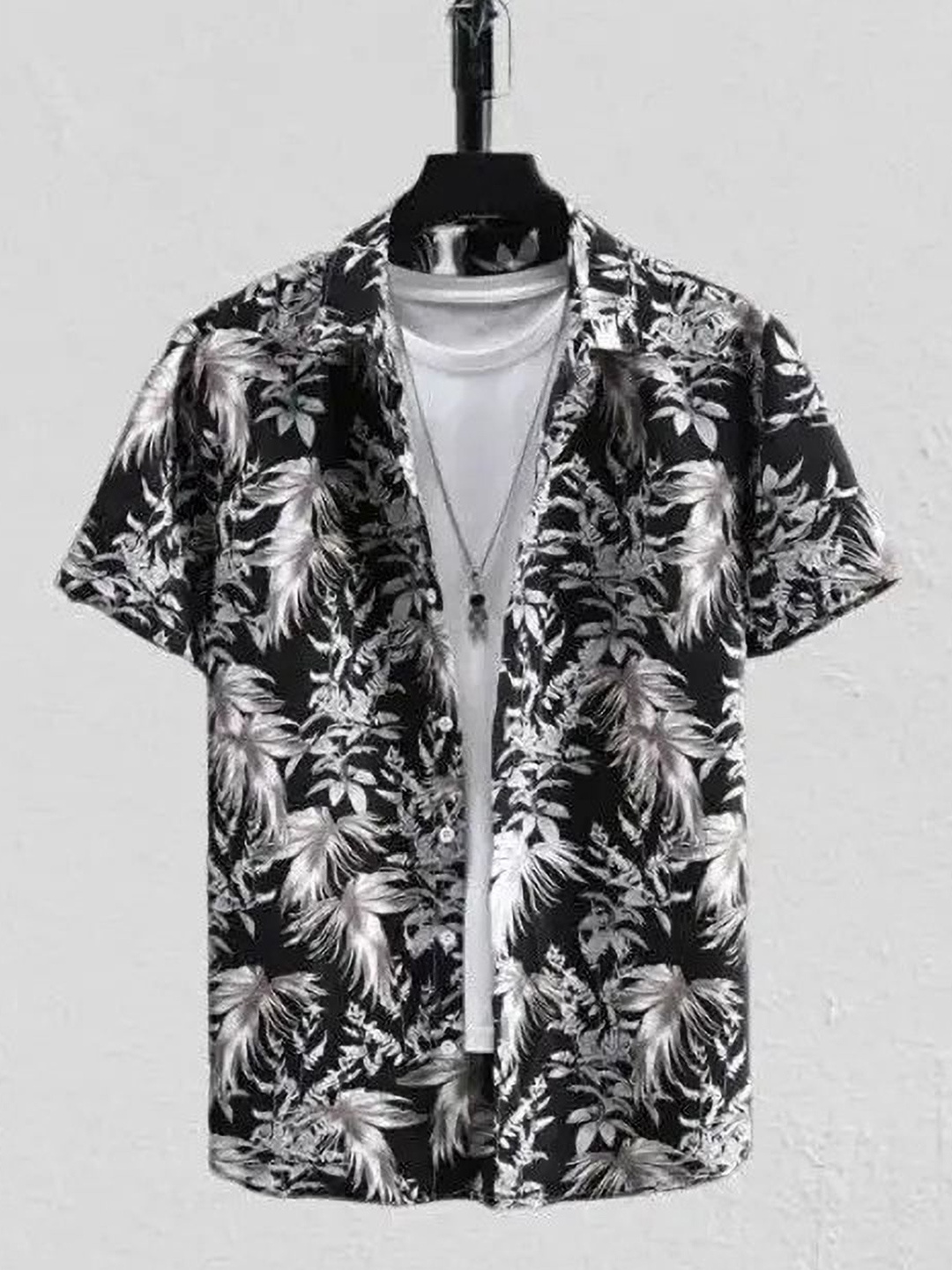 

iCome Men Slim Fit Spread Collar Floral Printed Casual Shirt, Black